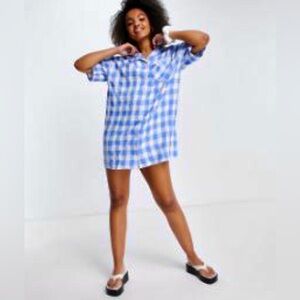 ASOS Lola May revere collar shirt dress in blue gingham NWT